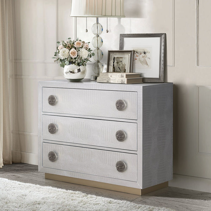 Anpu Console Cabinet - Silver Faux Crocodile Drawers with Satin Brass Frame