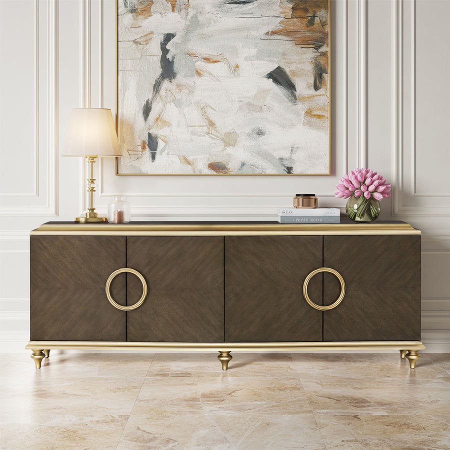 Ashtin 94" Console Cabinet - Oversized Handles & Turned Legs in Brown