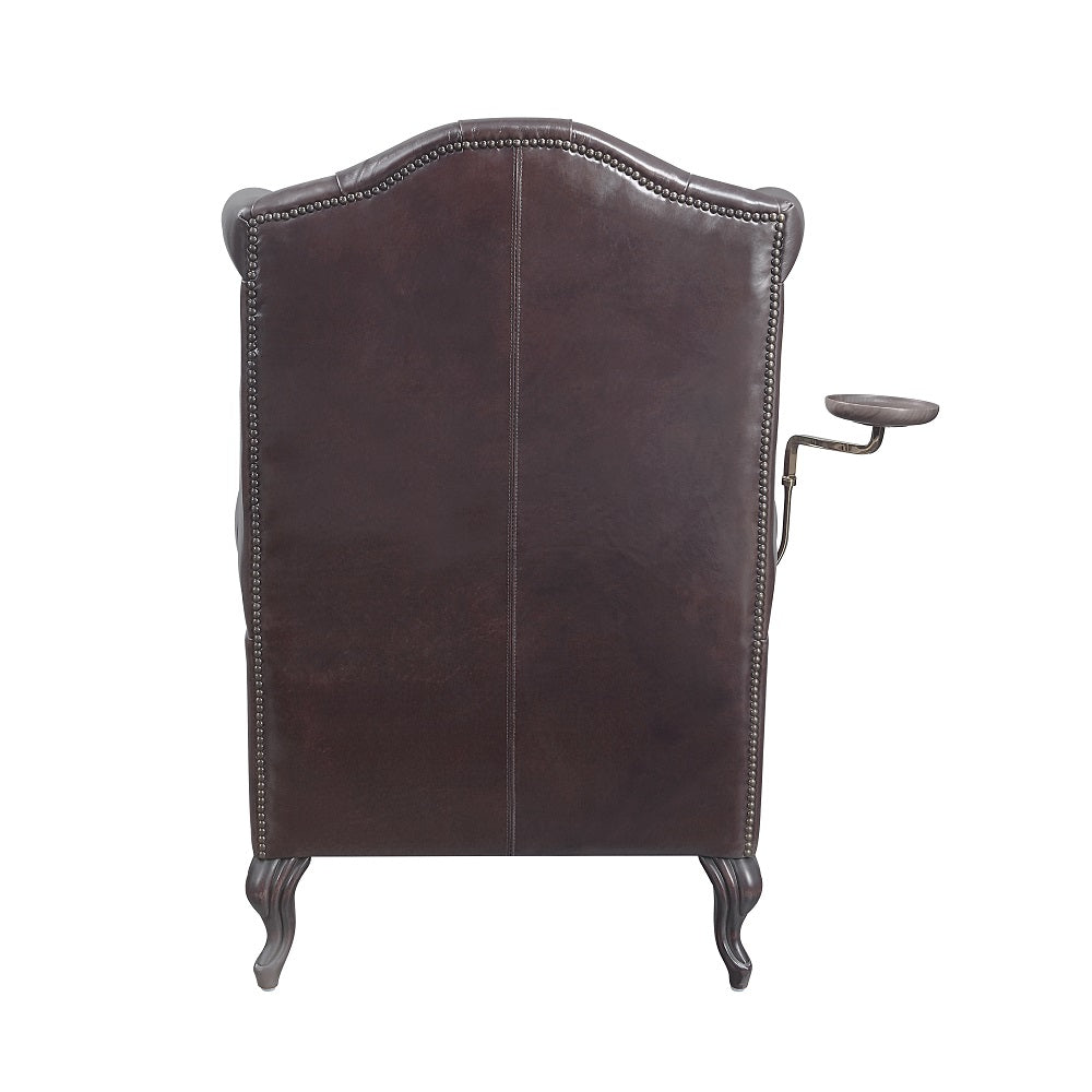 Pino Button-Tufted Leather Accent Chair with Pillow