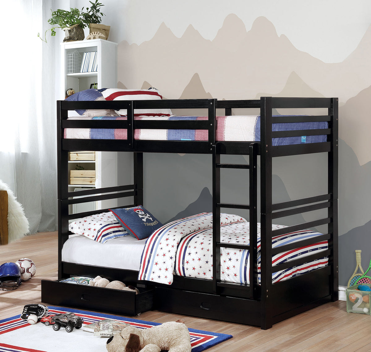 California IV Transitional Wood Bunk Bed with Attached Ladder - Twin over Twin or Twin over Full - aeb1c1daf4013387163c72c965ce478b5ede4aae_CM_BK588T_BK_1_1