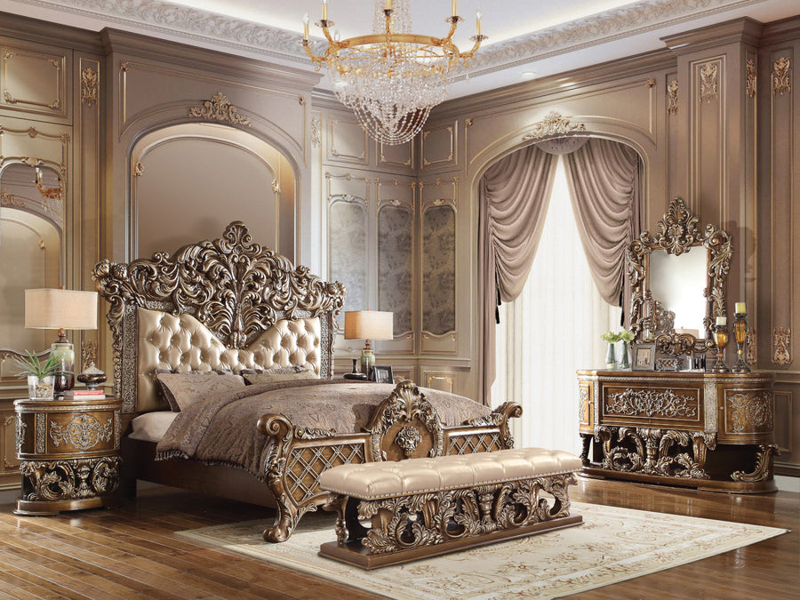 Constantine Baroque Mirror & Bench - Carved Scrollwork in Brown & Gold