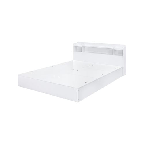 Perse Queen Storage Bed & Dresser - Low-Profile Storage Headboard & Chrome Hairpin Legs in White