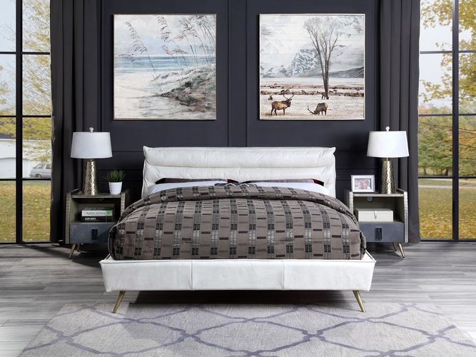 Doris Top Grain Leather Upholstered Bed