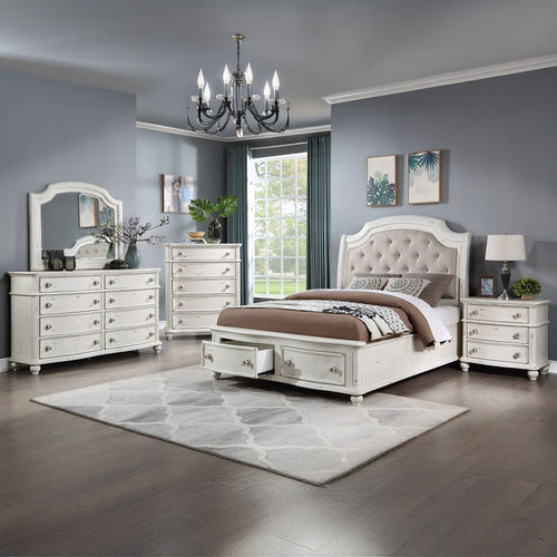 Jaqueline Regal Dresser Mirror - Beveled Glass with Wood Trim in Antique White