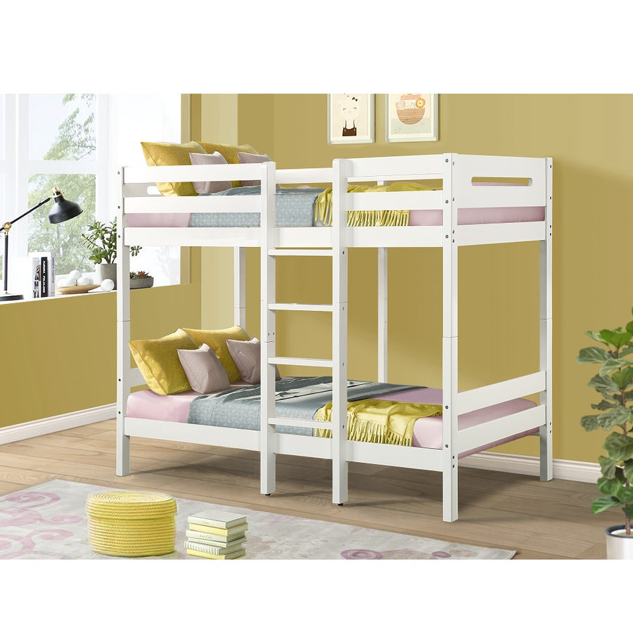 Esin Twin over Twin Bunk Bed - Pine Wood with 14-Slat Support in White