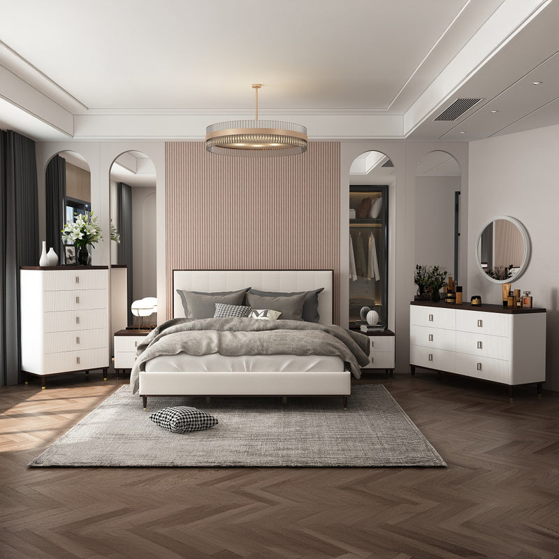 Carena Round Beveled Mirror - White & Walnut Frame