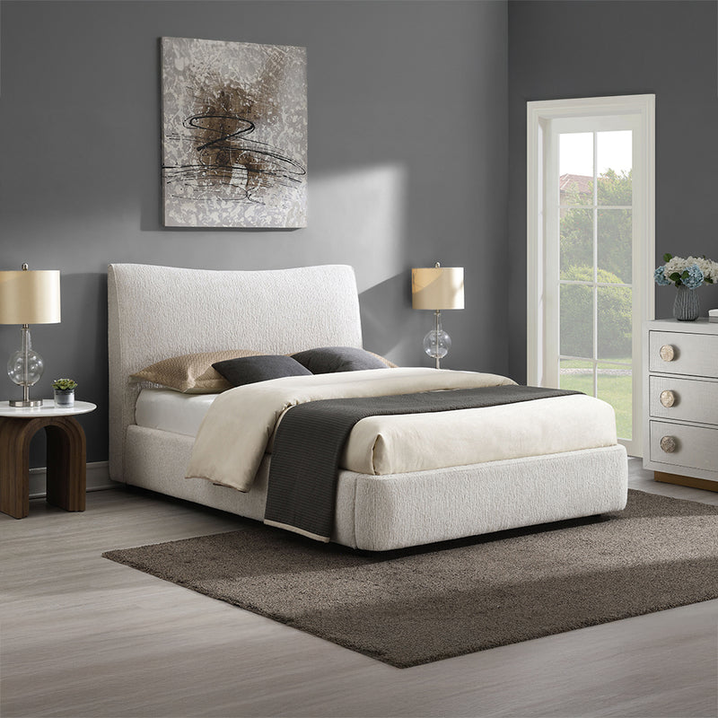 Renee Upholstered Full Bed - Padded Headboard & Footboard in Aperol Beige Chenille