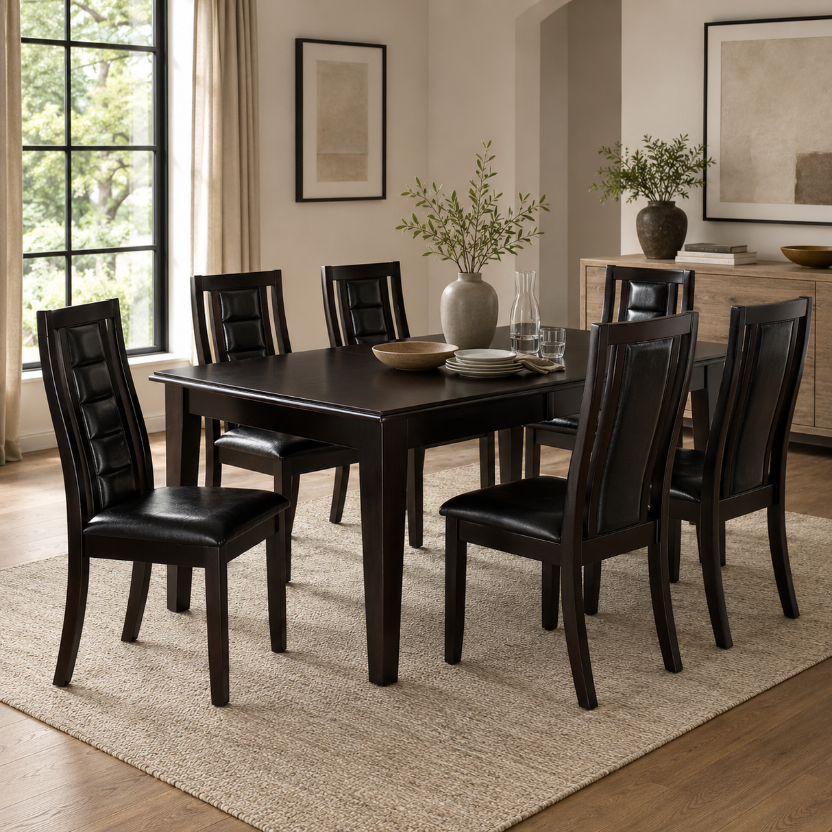 Era 7 Piece Solid Wood Dining Room Set with Espresso Finish and Padded Chairs