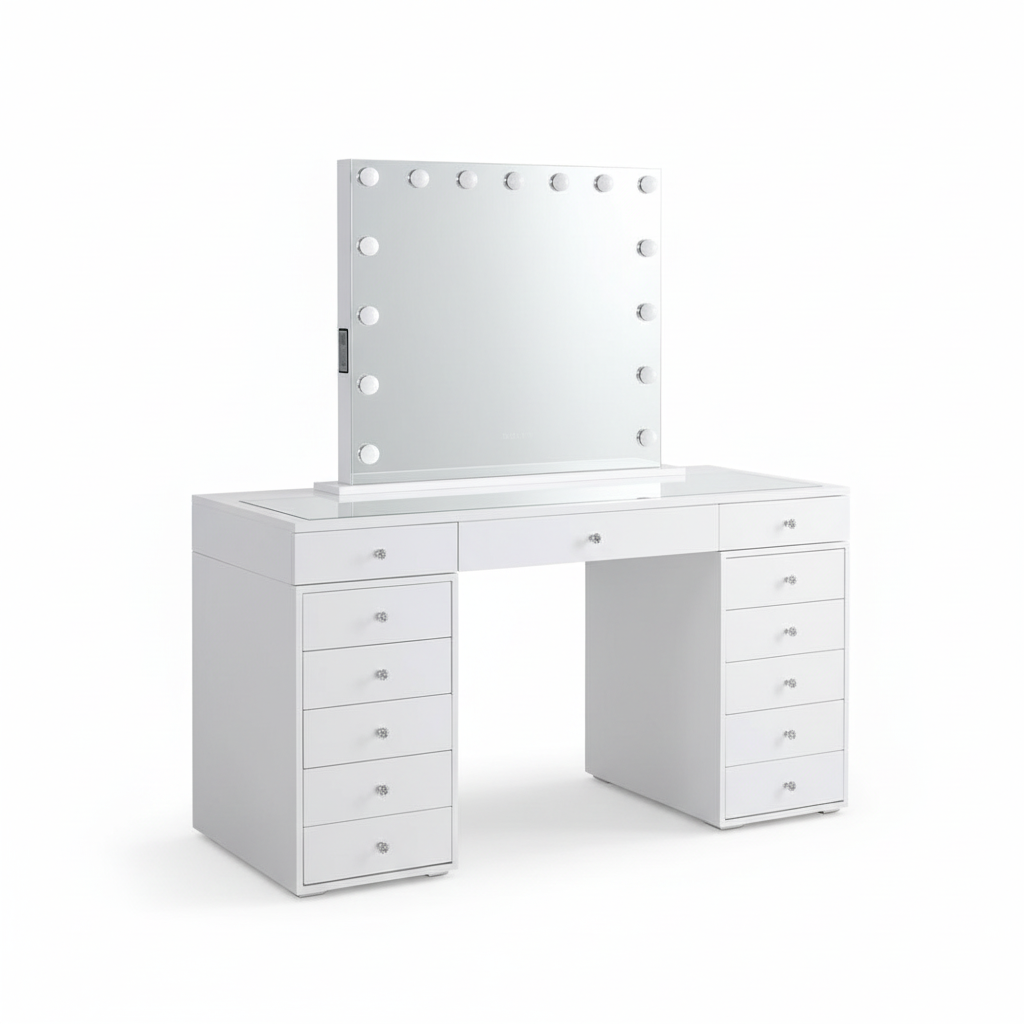 Yonkers Vanity with LED Mirror & Drawers - Modern White Set!
