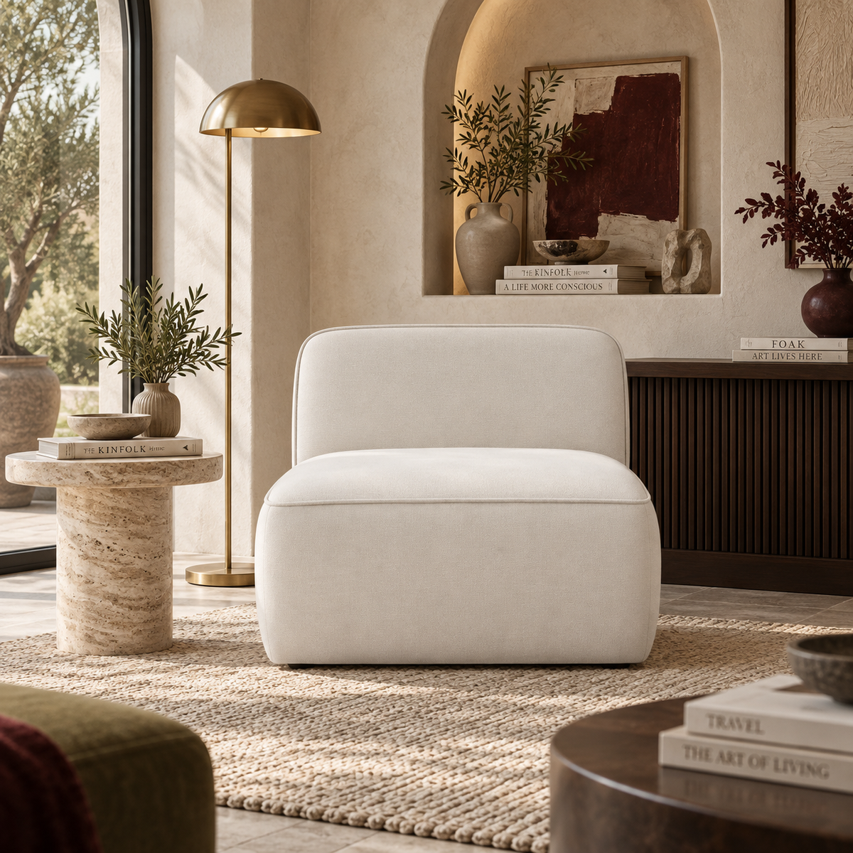Travie Sand Upcycled Performance Linen Armless Chair