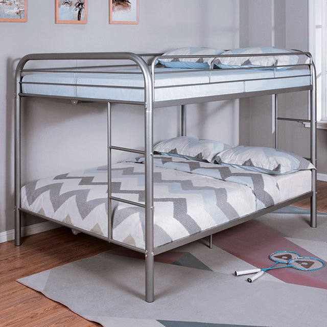 Finnerty Contemporary Metal Bunk Bed with Attached Ladder - Twin over Full or Full over Full in Black, Silver or White - cm-bk1032sv-ff-1