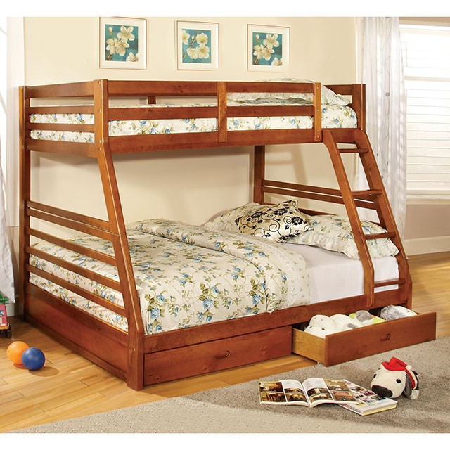 California III Twin over Full Bunk Bed with 2 Drawers - Transitional Solid Wood in 5 Finishes - cm-bk588a-z