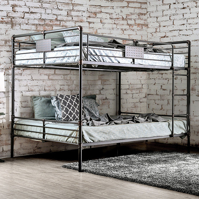 Olga Industrial Metal Bunk Beds - Triple Twin, Triple Full, Full over Full or Queen over Queen in Antique Black - cm-bk913qq-1