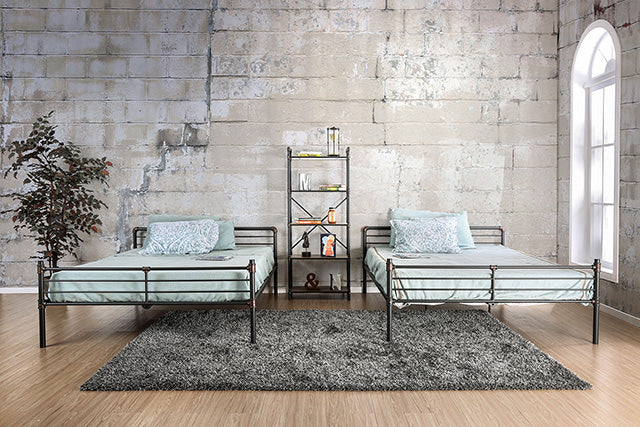 Olga Industrial Metal Bunk Beds - Triple Twin, Triple Full, Full over Full or Queen over Queen in Antique Black - cm-bk913qq-2