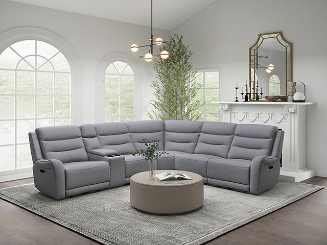 Matthias Reclining Sofa, Loveseat, Recliner & Sectional - Scroll Arm Gray Fabric, Transitional - cm9987gy-m-sect-1-z