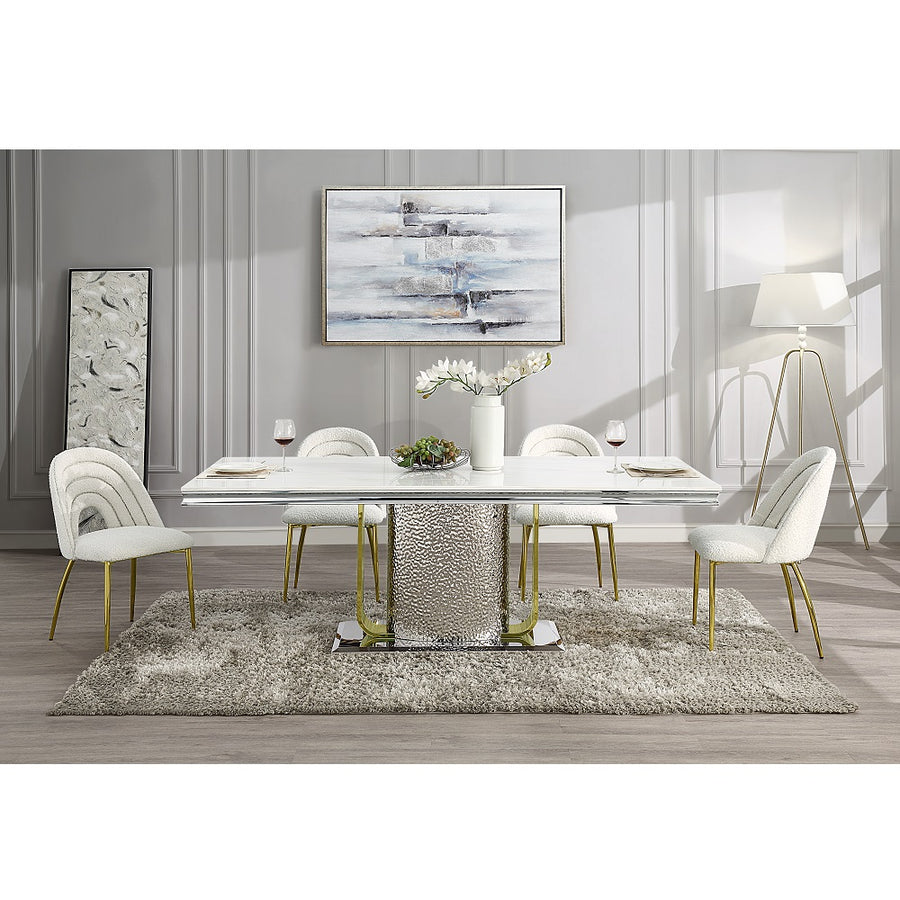 Fadri Teddy Sherpa Side Chairs (Set of 2) - Hollow Back with Mirrored Gold Legs