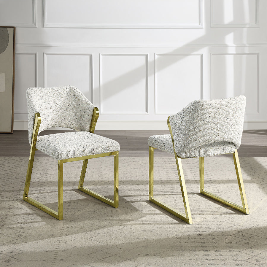 Galdesa Side Chairs - Teddy Sherpa Upholstery & Mirrored Gold Stainless Legs, Set of 2