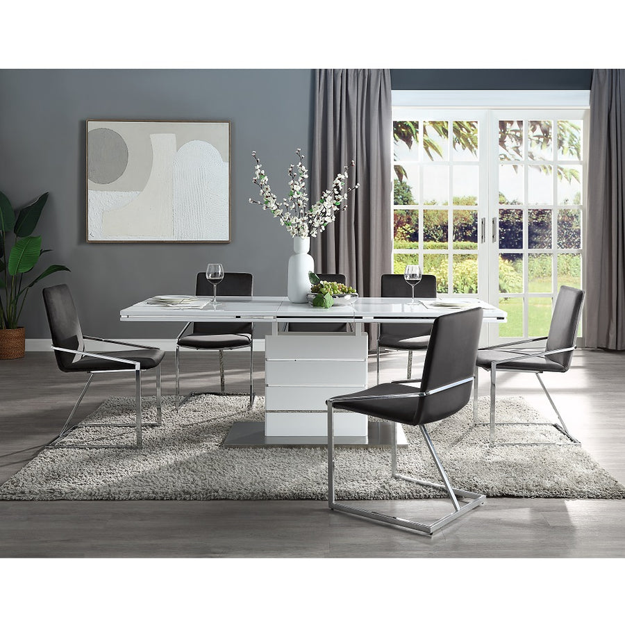 Zlatan Side Chairs (Set of 2) - Lozenge Openwork Back in Gray Velvet & Chrome