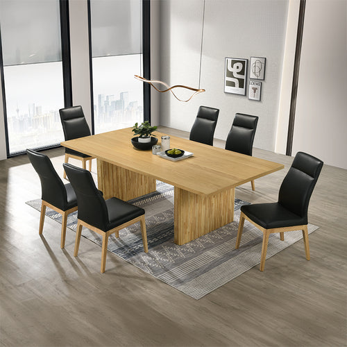 Einar 94" Double Pedestal Dining Table - Vertical Striation Bases in Natural Oak