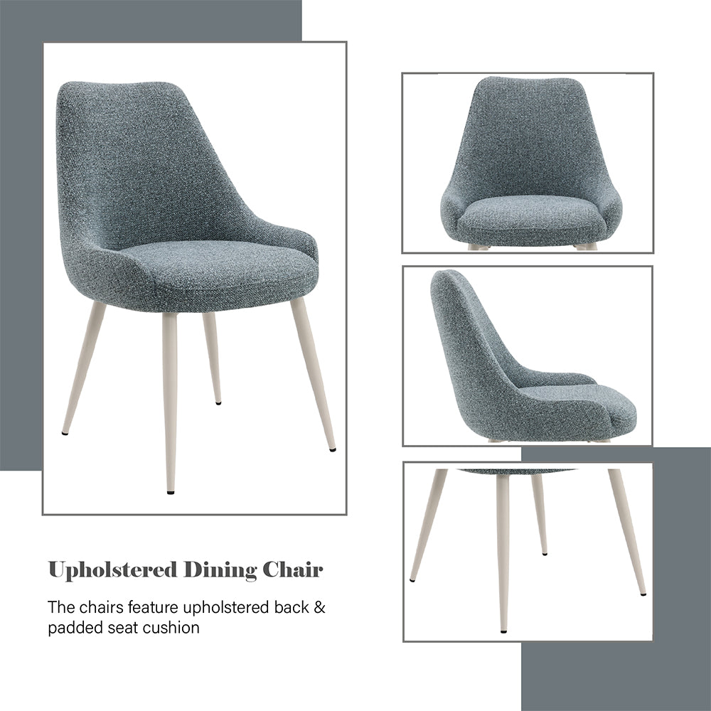 Laela Oval Double Pedestal Dining Table & Boucle Side Chairs in Bone White & Slate Blue