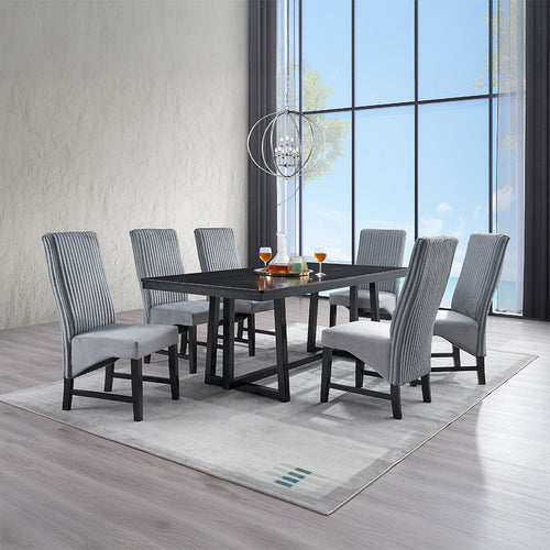 Set of 2 Kini Side Chairs - Upholstered Gray Corduroy & Black Wood Frame