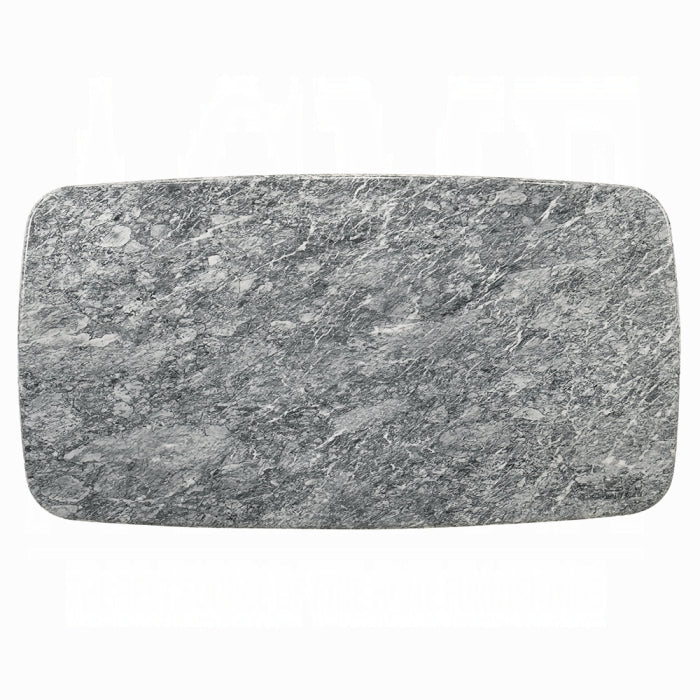 Dillon 7-Piece Dining Set with Natural Marble Table and Gray Chenille Chairs