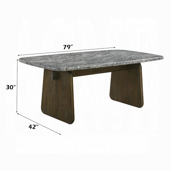 Dillon 7-Piece Dining Set with Natural Marble Table and Gray Chenille Chairs dimensions