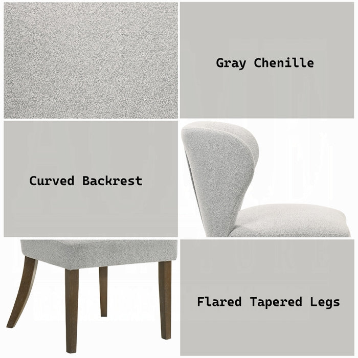 Dillon 7-Piece Dining Set with Natural Marble Table and Gray Chenille Chairs