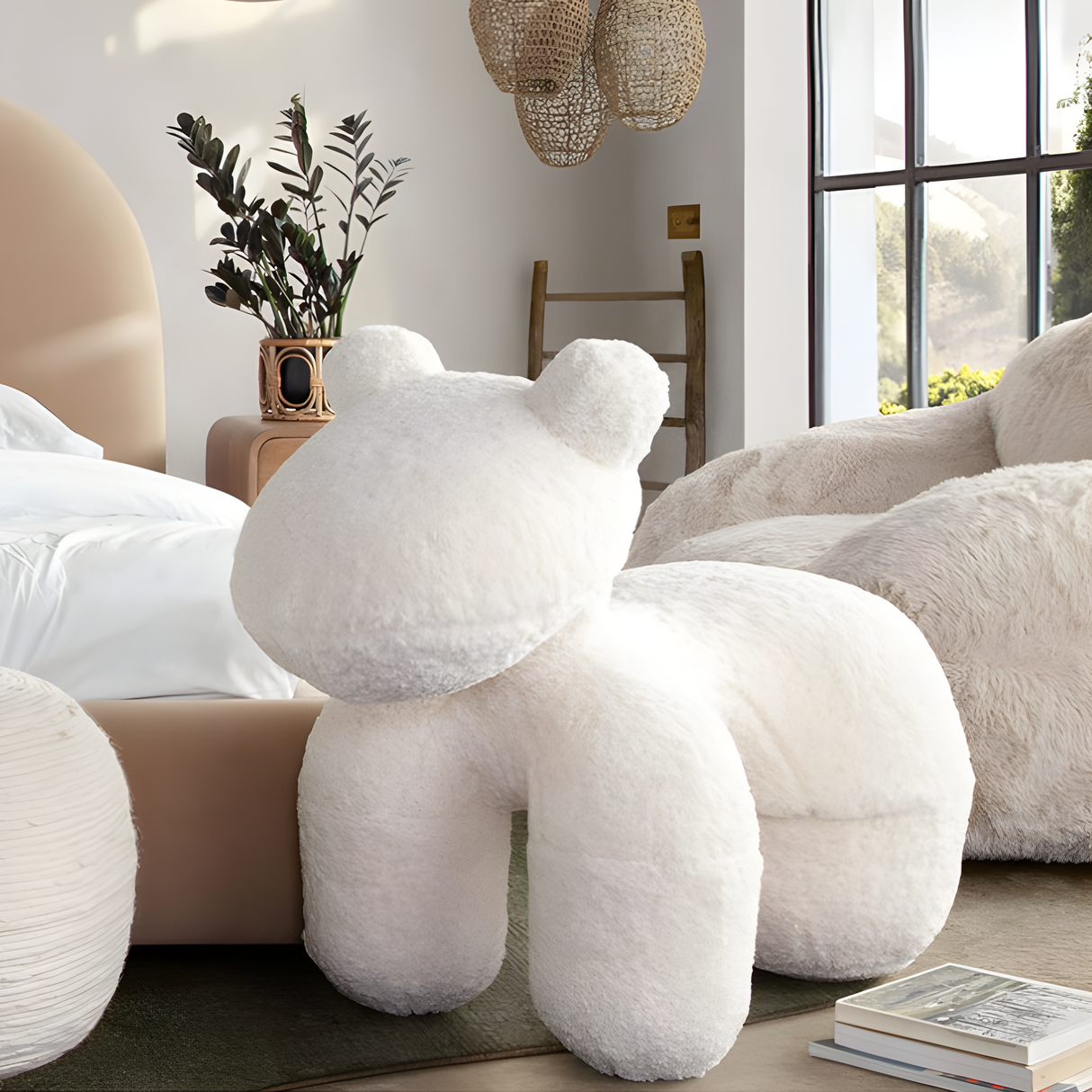 Bailey Animal Bench in Cream Faux Sheepskin