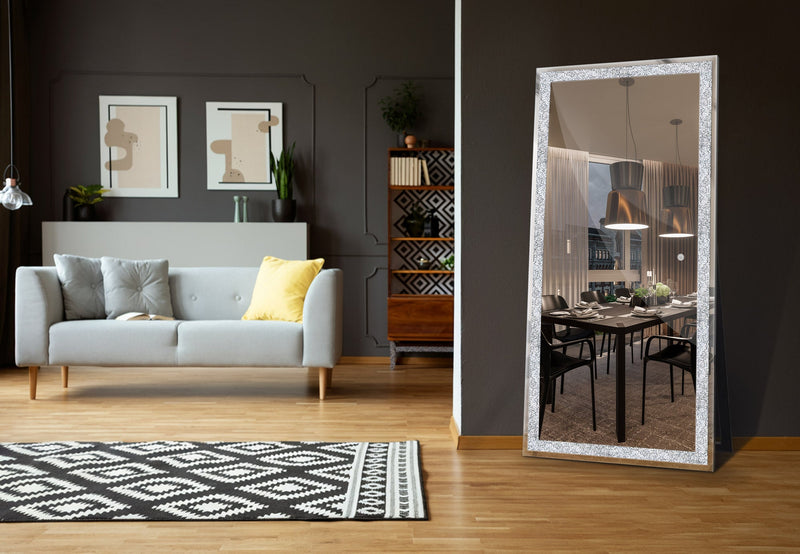 Aria Full-Length LED Floor Mirror with Crystal Accents - Modern Standing Mirror