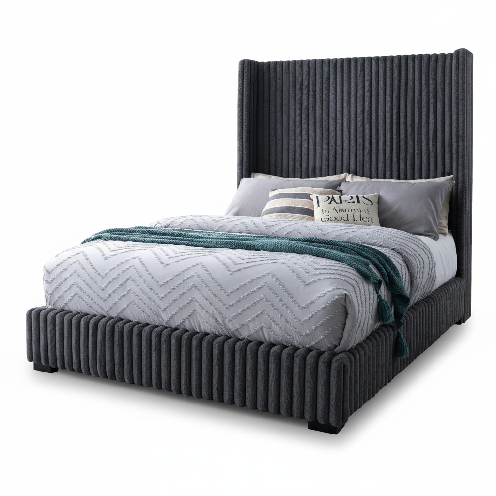 Adam Upholstered Wingback Bed - Queen & King