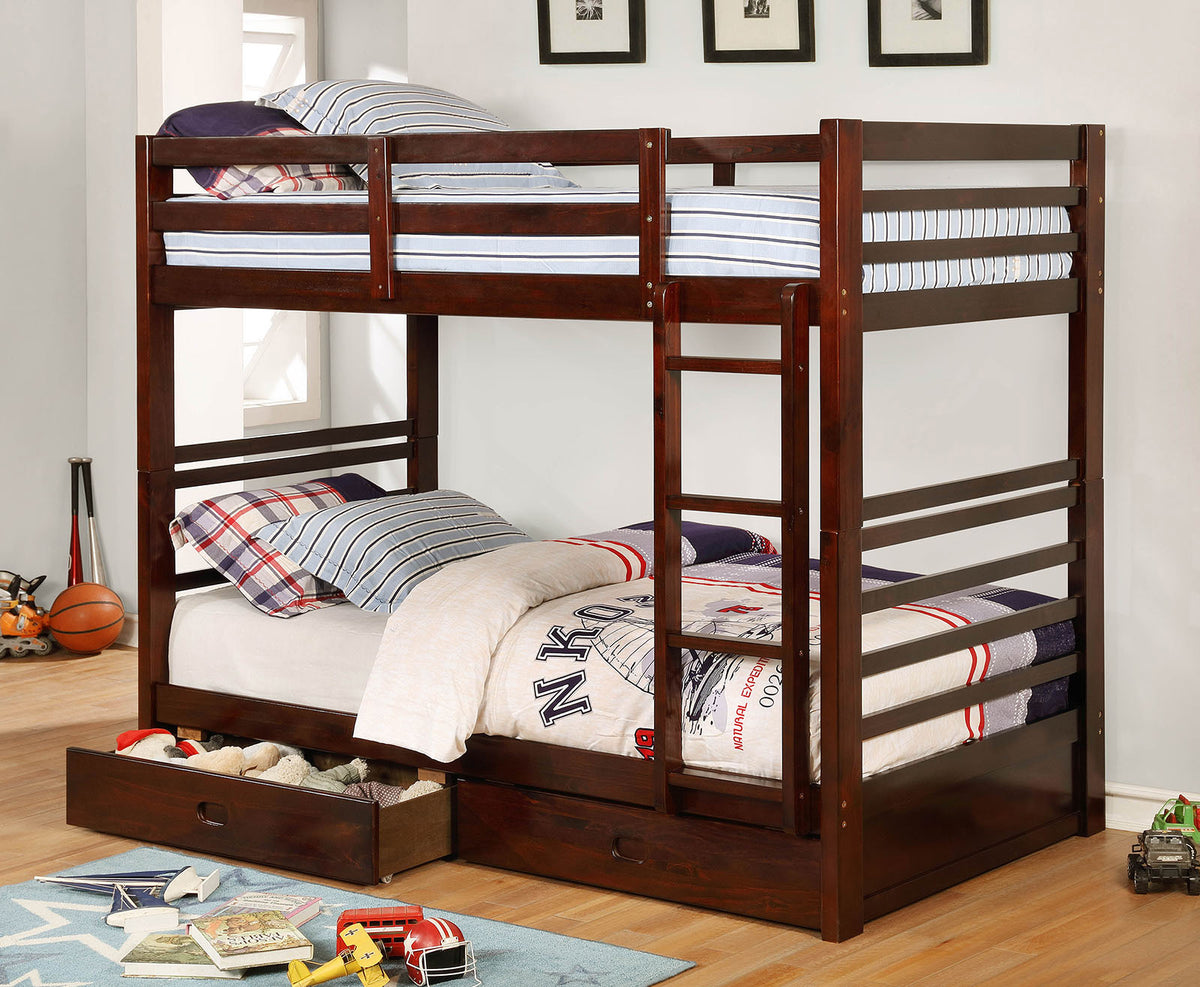 California IV Transitional Wood Bunk Bed with Attached Ladder - Twin over Twin or Twin over Full - fbc5fe29765414a6711518344a00834242af93c9_CM_BK588T_EX_1_1
