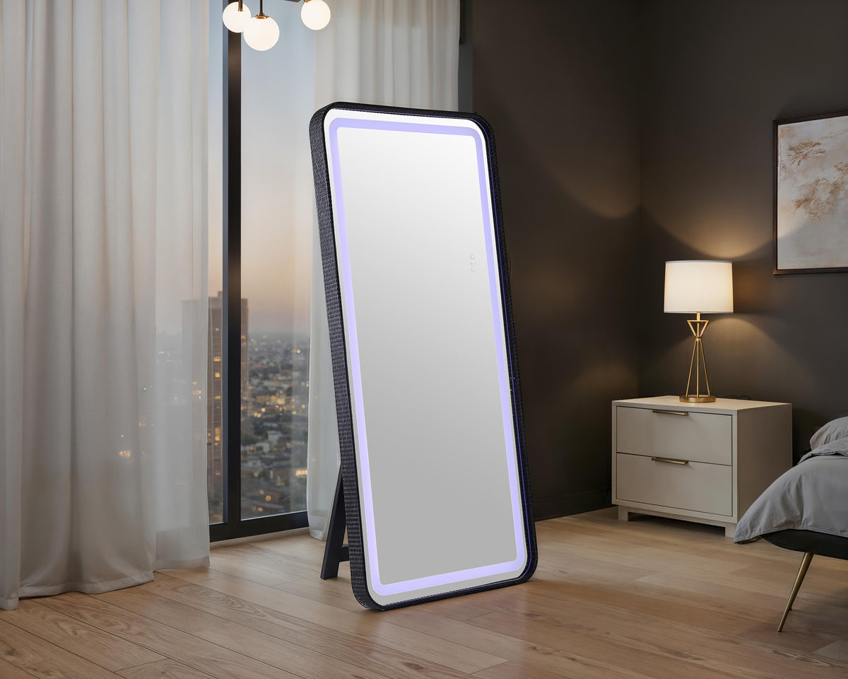 Kiley Hollywood Glam Full-Length Floor Mirror with LED Lights & Bluetooth Speaker - Black