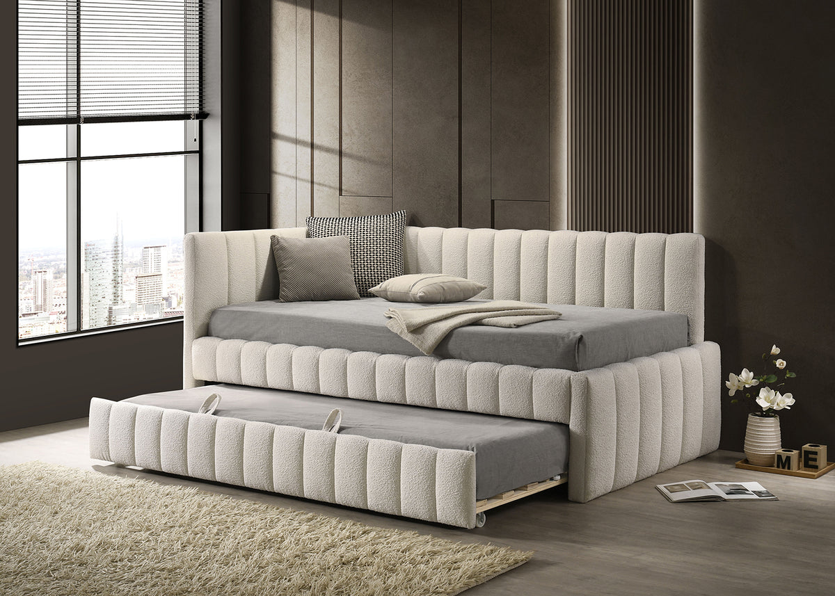 Nardi Channel-Tufted Twin Daybed with Trundle - White Boucle
