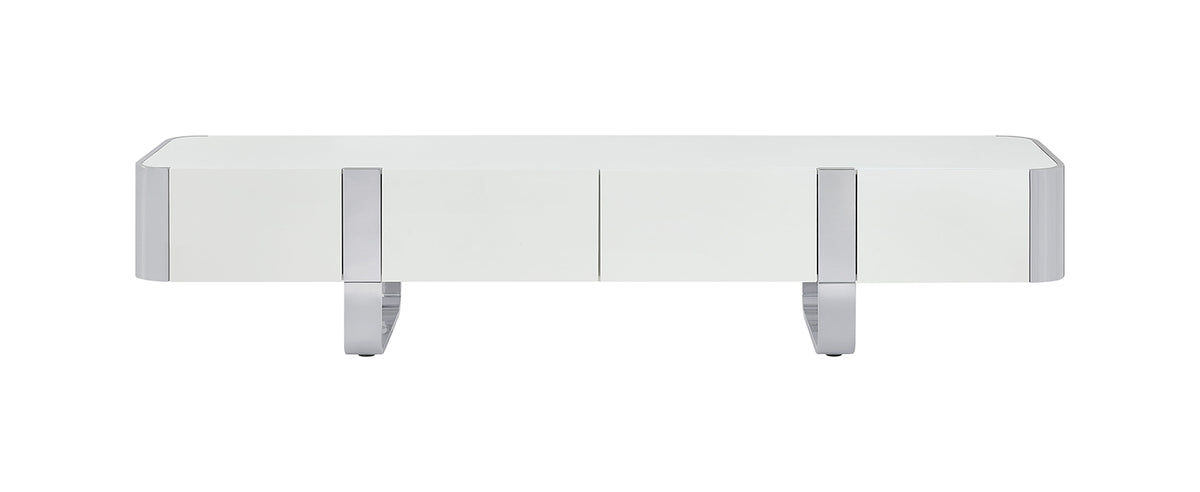 Larvik 79" Contemporary TV Stand - Stainless Steel Frame with Soft-Closing Doors