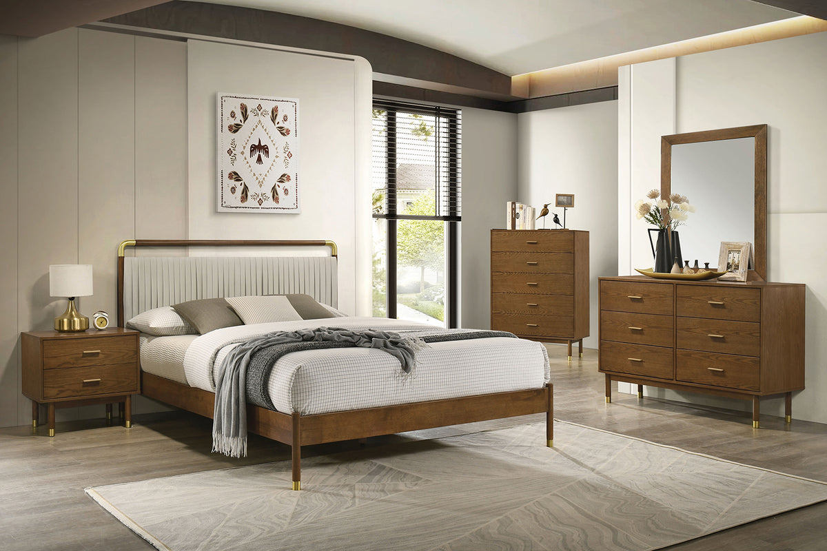Bardot Mid-Century Modern Channel-Tufted Bed & Bedroom Set – Walnut, view 2