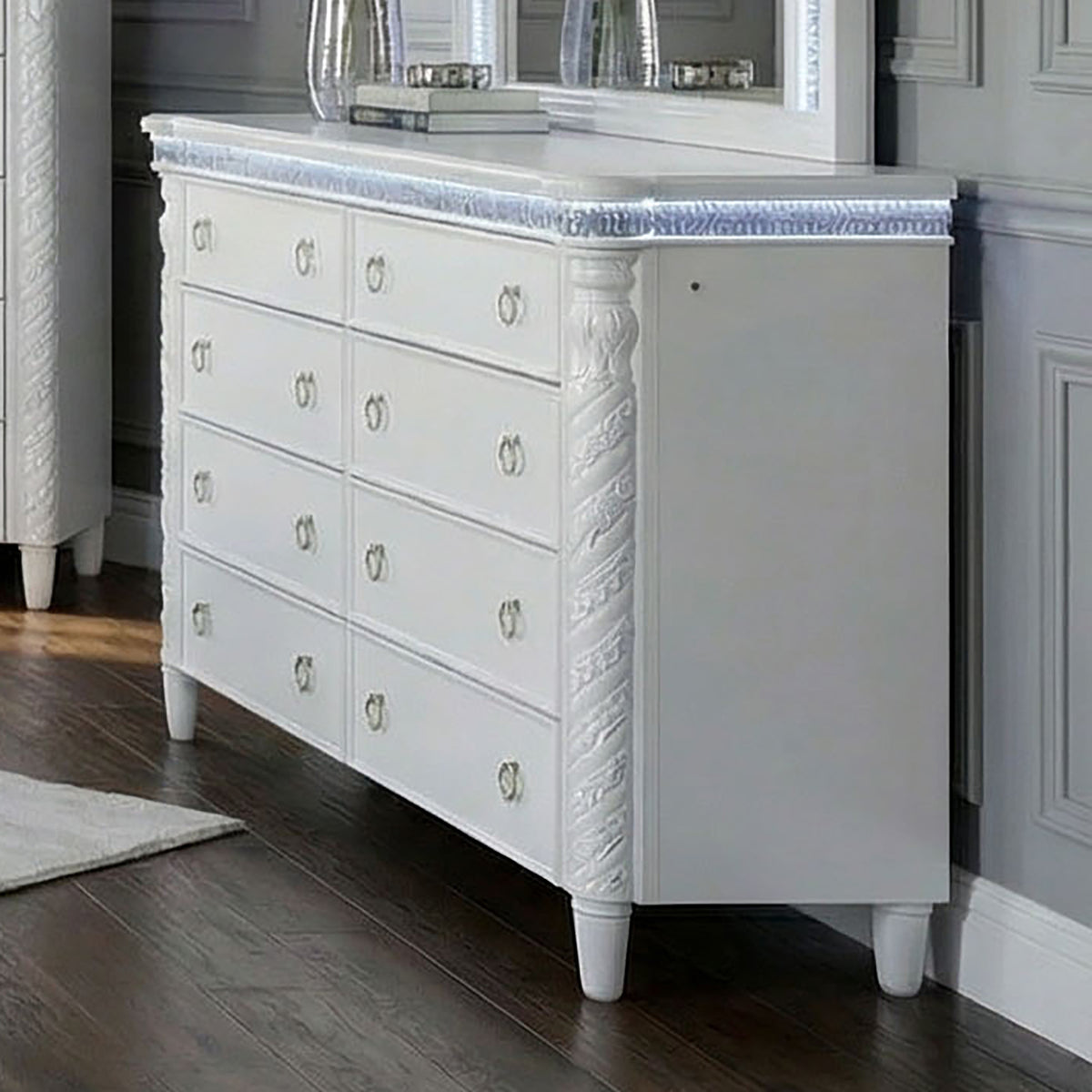 Swindon Glam Bed & Bedroom Set with LED Lighting - Dresser
