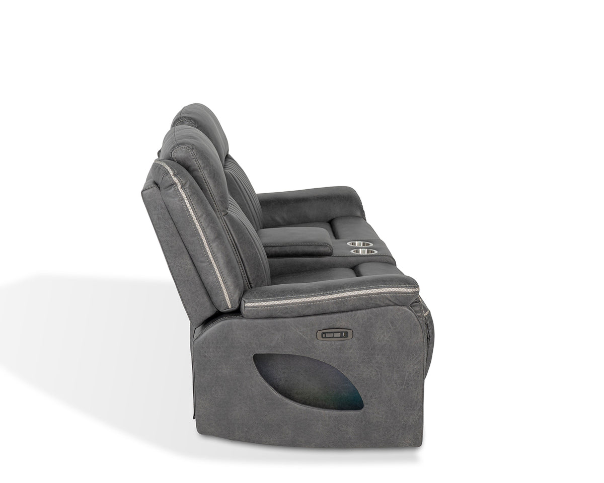 Arturus Transitional Power Reclining Sofa, Loveseat & Recliner - LED Lights & Storage Console