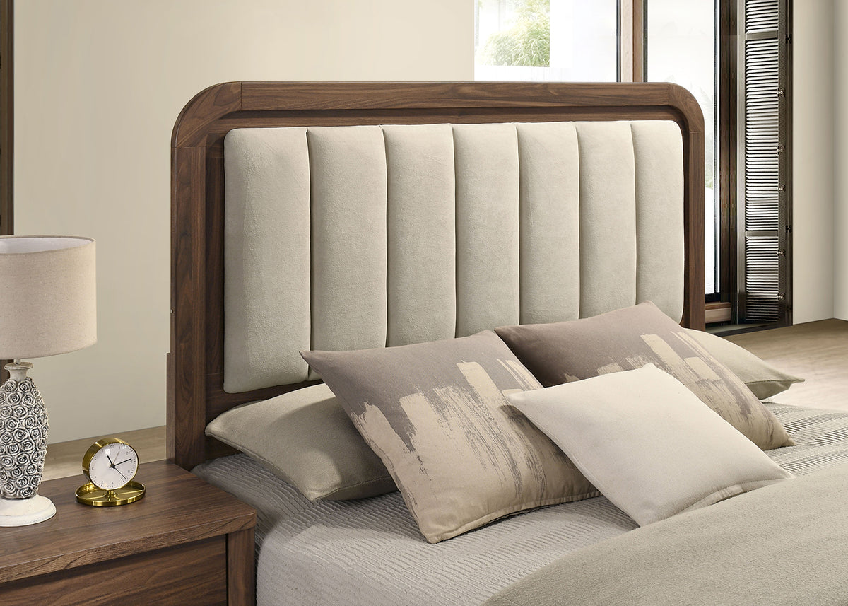 Hayward Mid-Century Modern Bedroom Collection - LED Channeled Headboard Bed, Dresser, Chest & USB Nightstand in Walnut