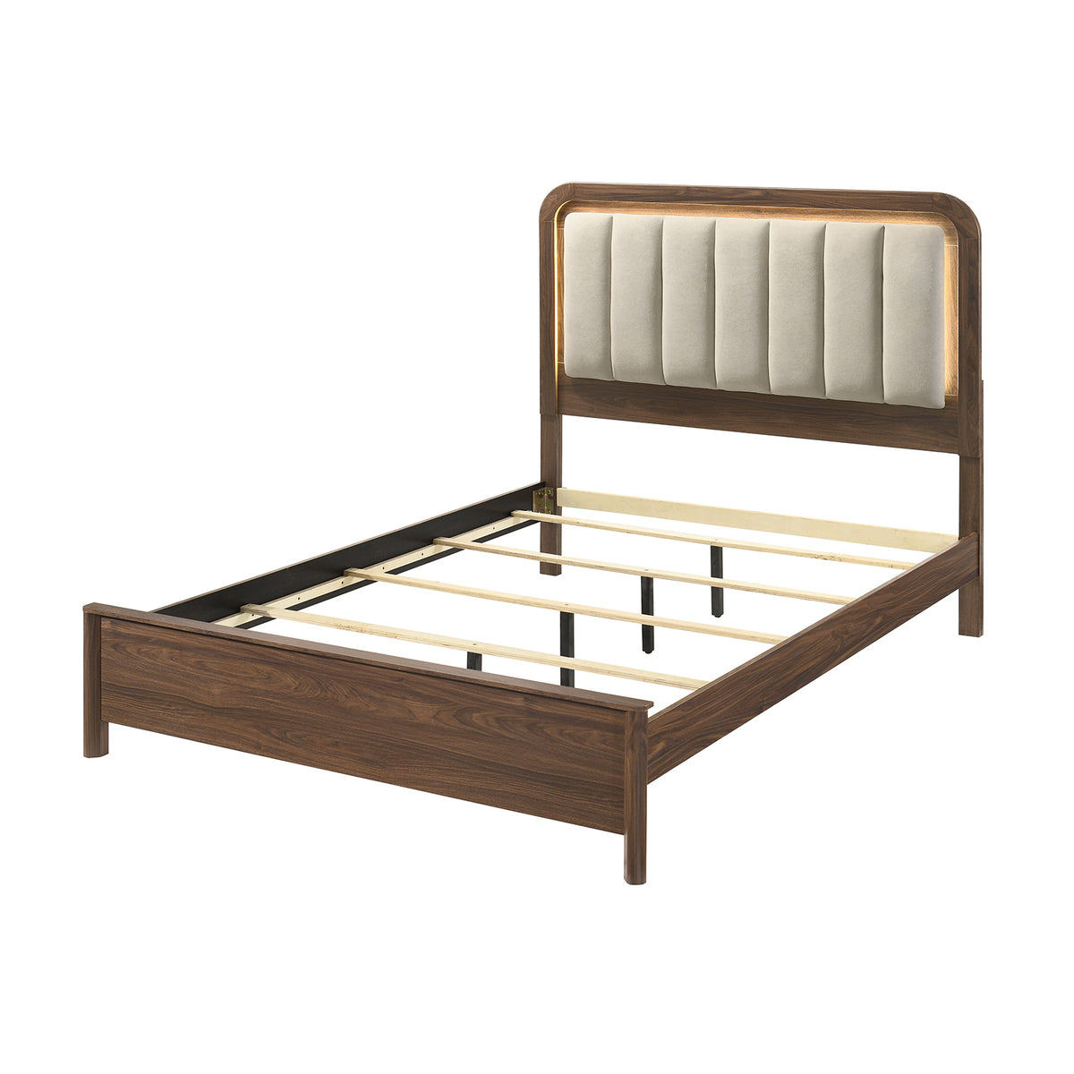 Hayward Mid-Century Modern Bedroom Collection - LED Channeled Headboard Bed, Dresser, Chest & USB Nightstand in Walnut