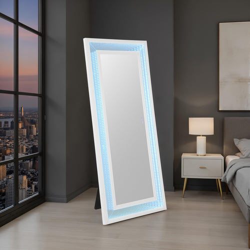 Solinus Hollywood Glam LED Floor Mirror with Bluetooth Speaker - Full Length in White