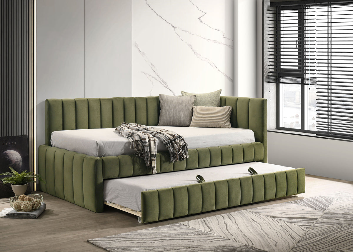 Nardi Channel-Tufted Twin Daybed with Trundle - Olive Green