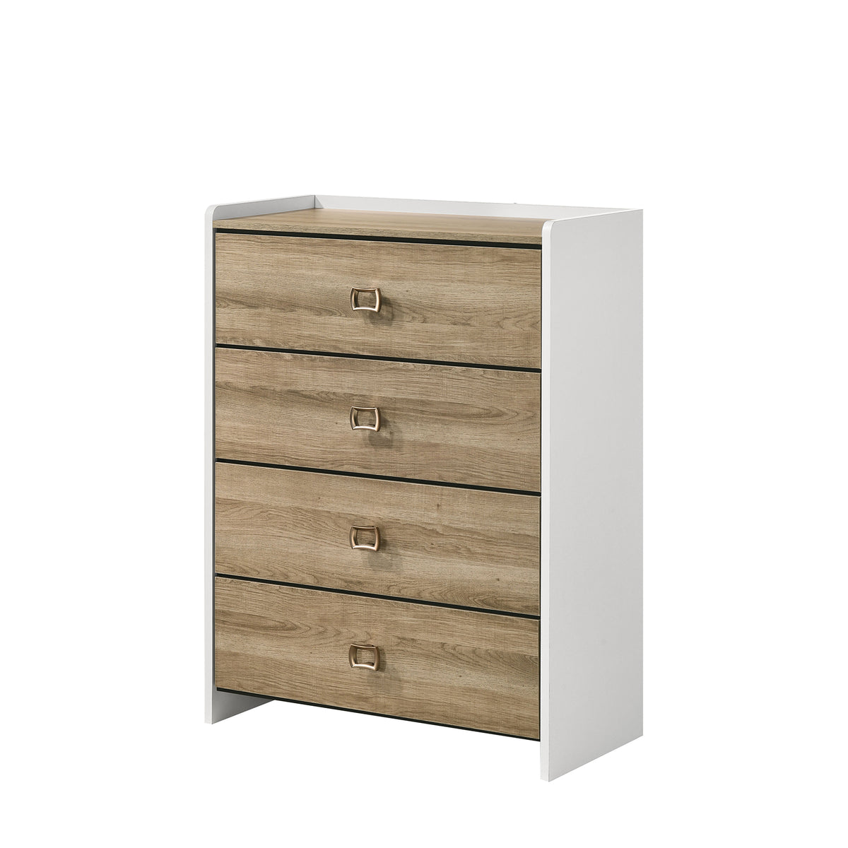 Posey Channeled Upholstered Shelf Bed & Bedroom Set - 4-Drawer Chest