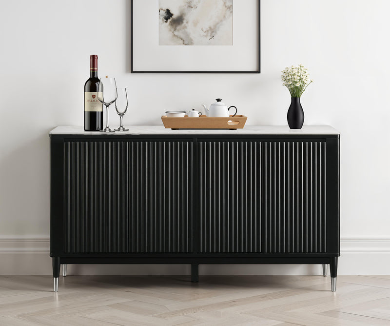 Maidstone Contemporary 71" Server with Sintered Stone Top & Reeded Panels - Black/White