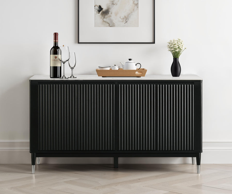 Maidstone Contemporary 71" Server with Sintered Stone Top & Reeded Panels - Black/White