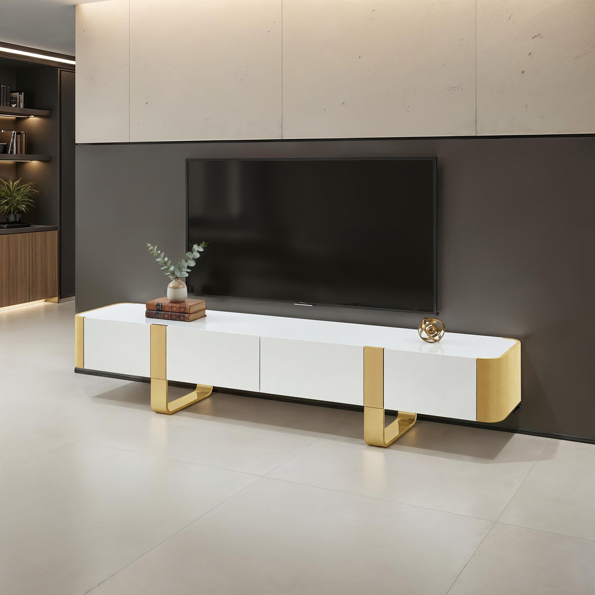 Larvik 79" Contemporary TV Stand - White with Gold Frame