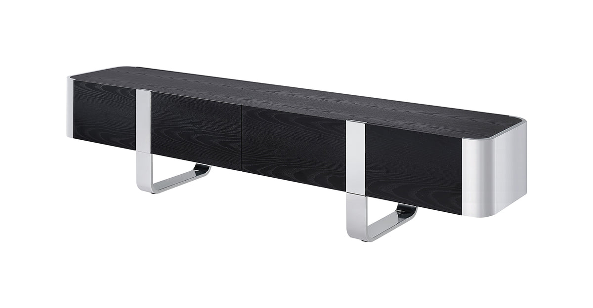 Larvik 79" Contemporary TV Stand - Stainless Steel Frame with Soft-Closing Doors