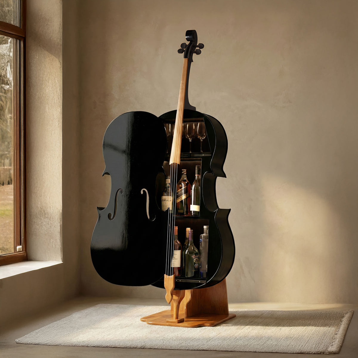 Maricello Cello-Shaped Wine Bar Cabinet - Black
