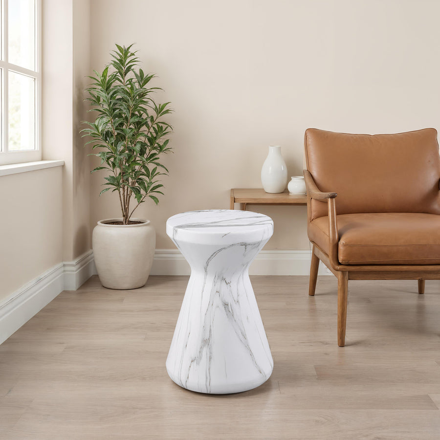 Arpino Contemporary Ceramic Side Table - Marble-Look White, Indoor/Outdoor
