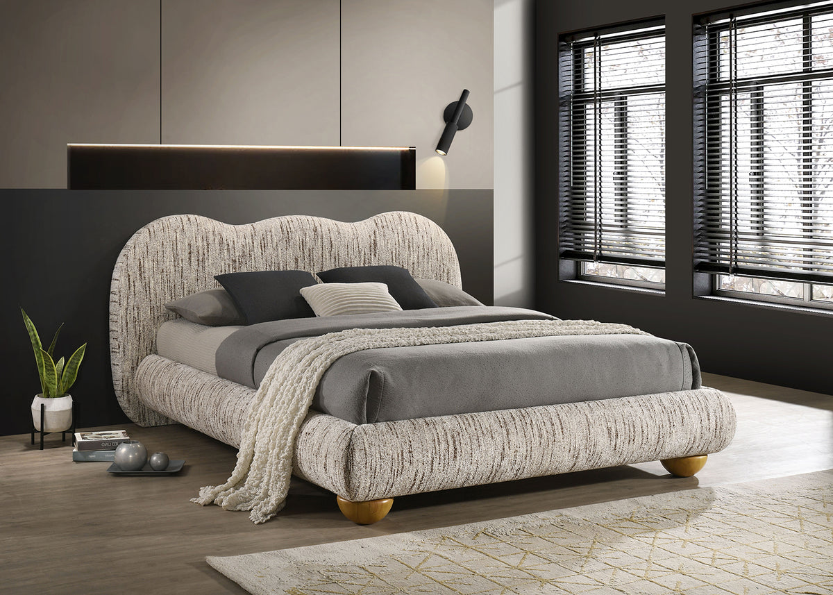 Finamore Upholstered Platform Bed - Latte Brown Fabric